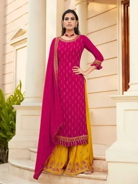 Colourful Partywear Embroidered Georgette Palazzo Suit