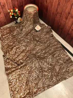 Copper Golden Color Designer Net Saree with Allover Sequin Work