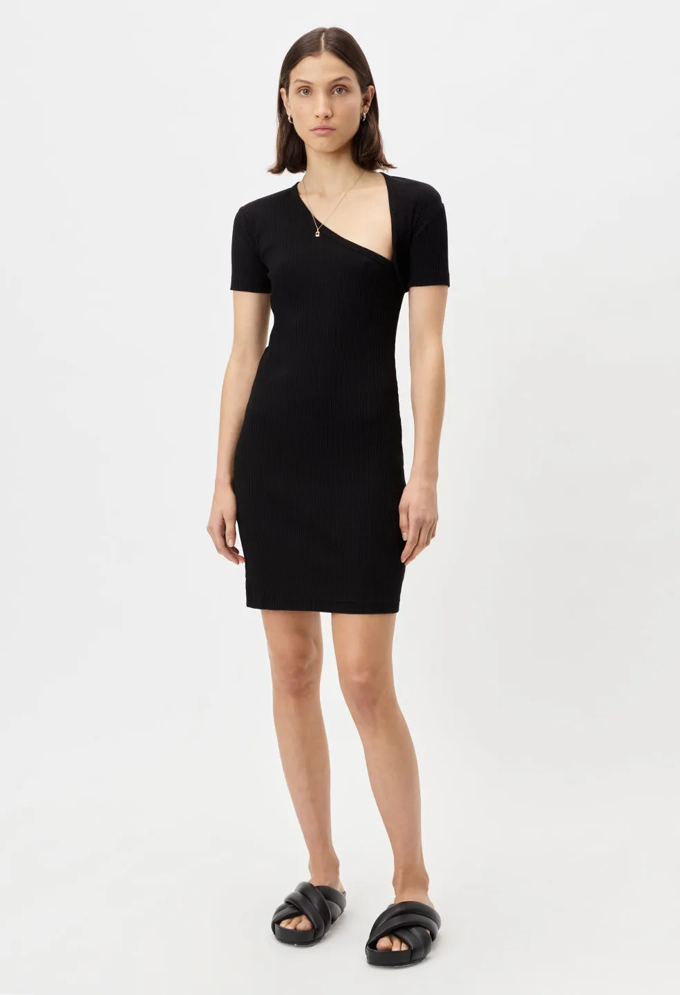 Cotton Rib Asymmetrical Dress / Black