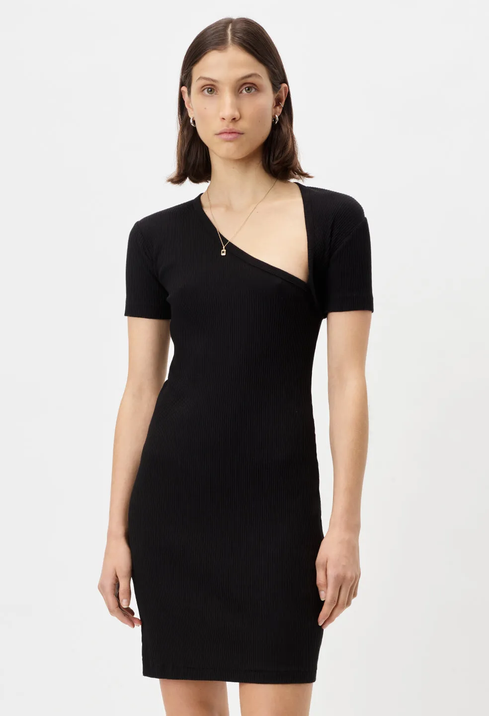 Cotton Rib Asymmetrical Dress / Black