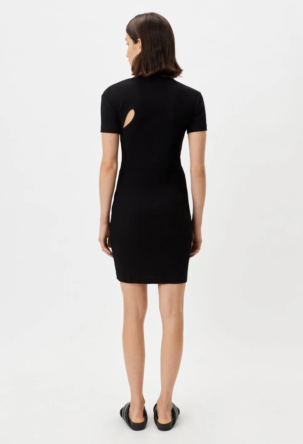 Cotton Rib Asymmetrical Dress / Black