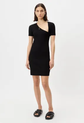 Cotton Rib Asymmetrical Dress / Black