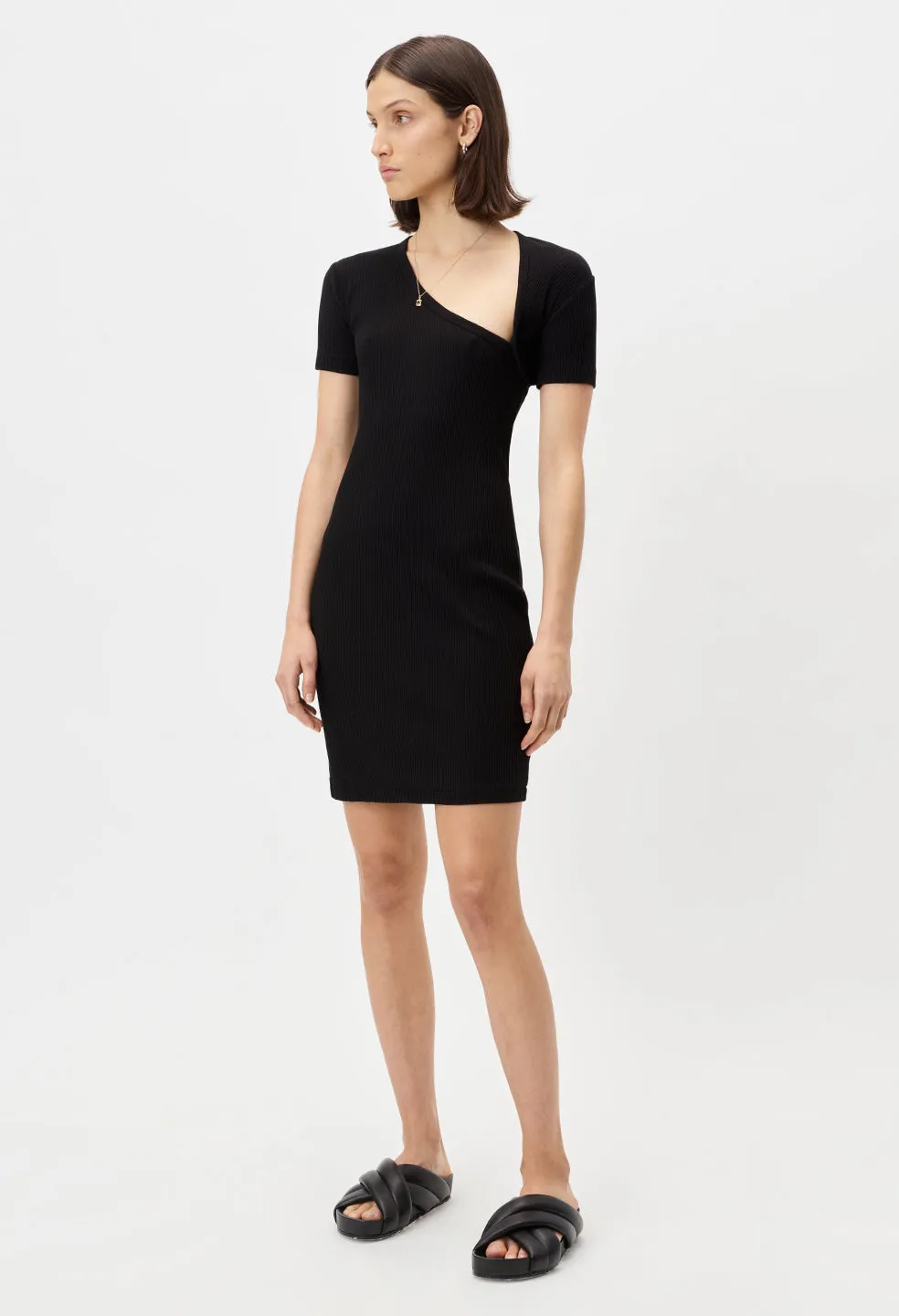 Cotton Rib Asymmetrical Dress / Black