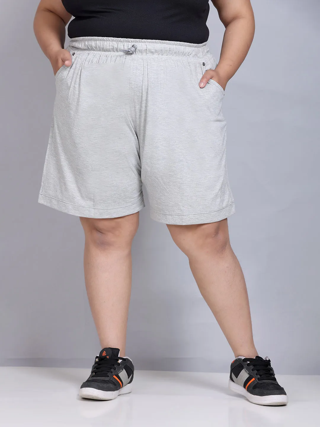 Cotton Shorts For Women - Plain Bermuda - Grey