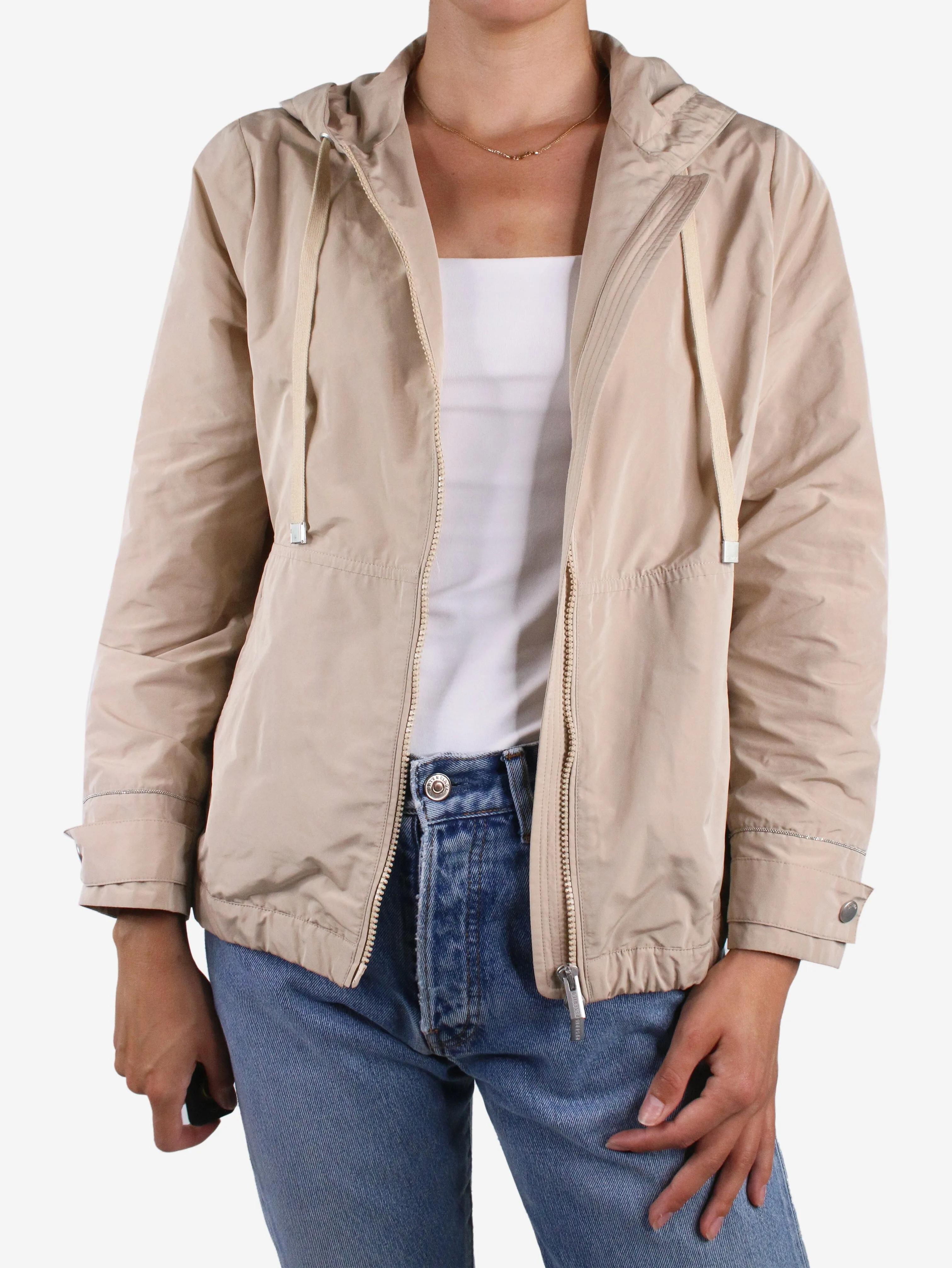 Cream hooded ultra light jacket - size UK 8