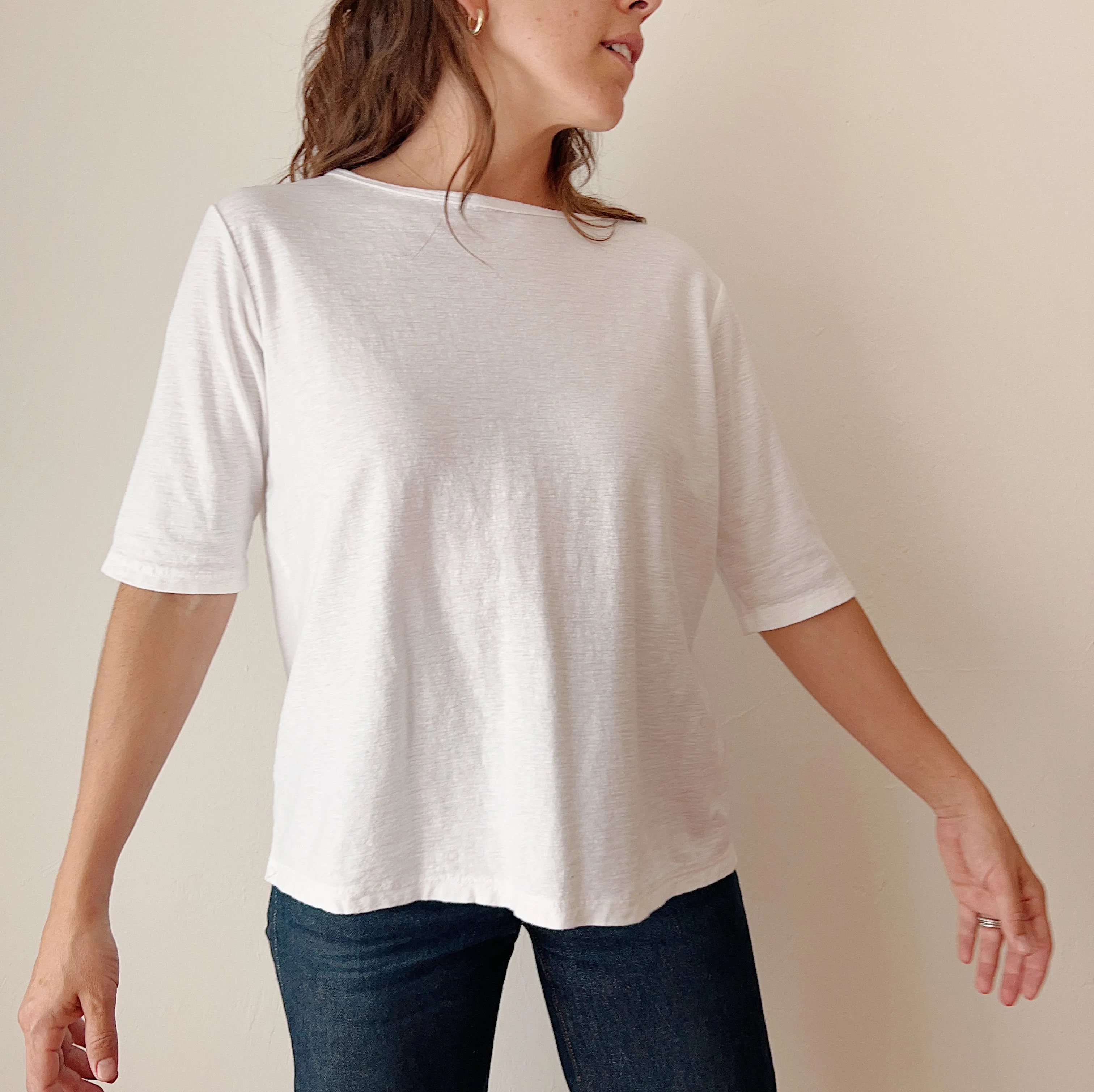 Cut Loose | Elbow Sleeve Top in White