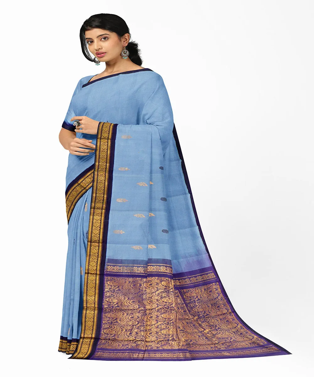 Cyan blue butta handwoven cotton rajahmundry saree