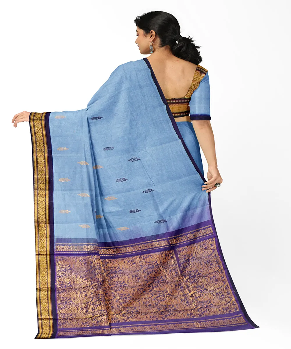 Cyan blue butta handwoven cotton rajahmundry saree