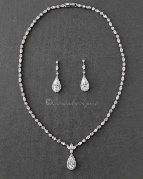 CZ Necklace Set of Delicate Elongated Teardrops