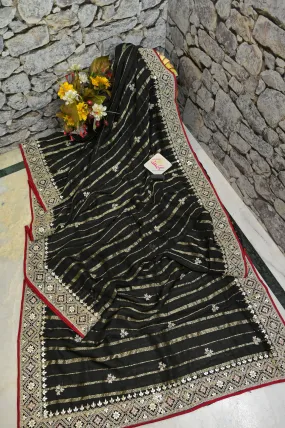 Dark Black Color Georgette Saree with Zari Work