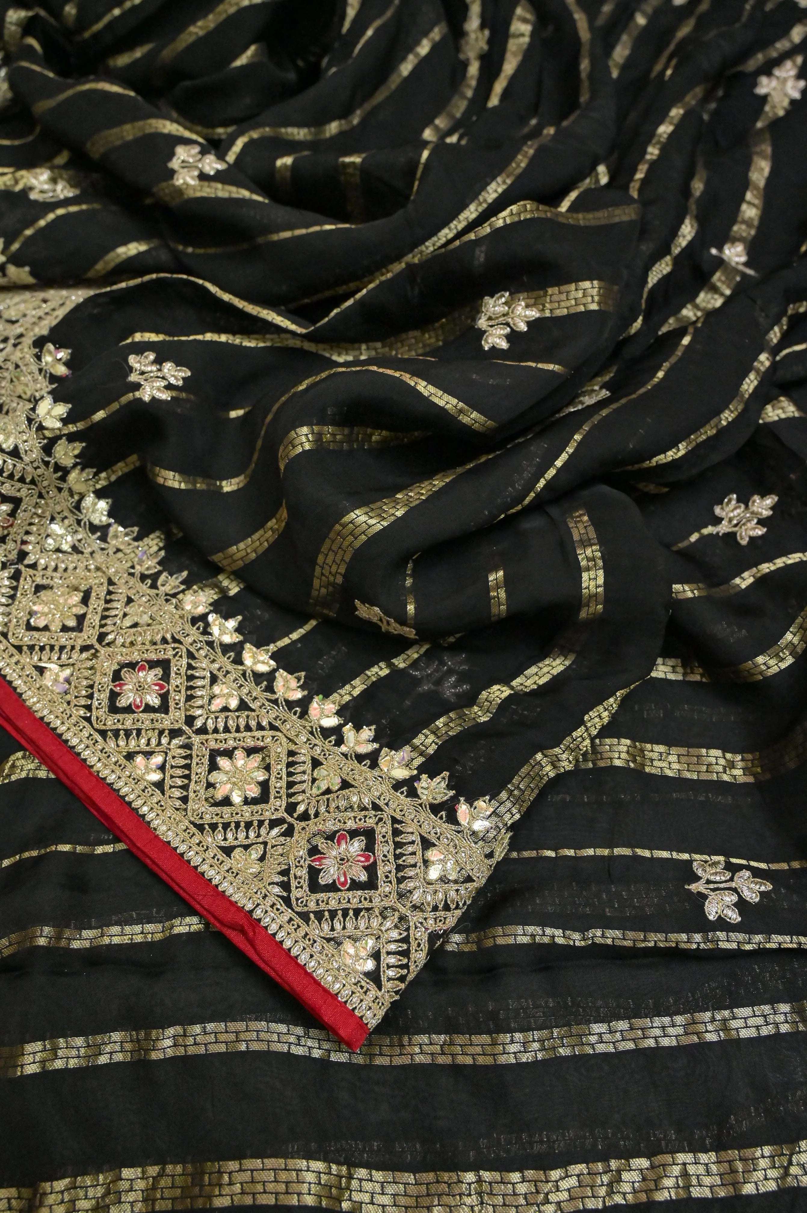 Dark Black Color Georgette Saree with Zari Work