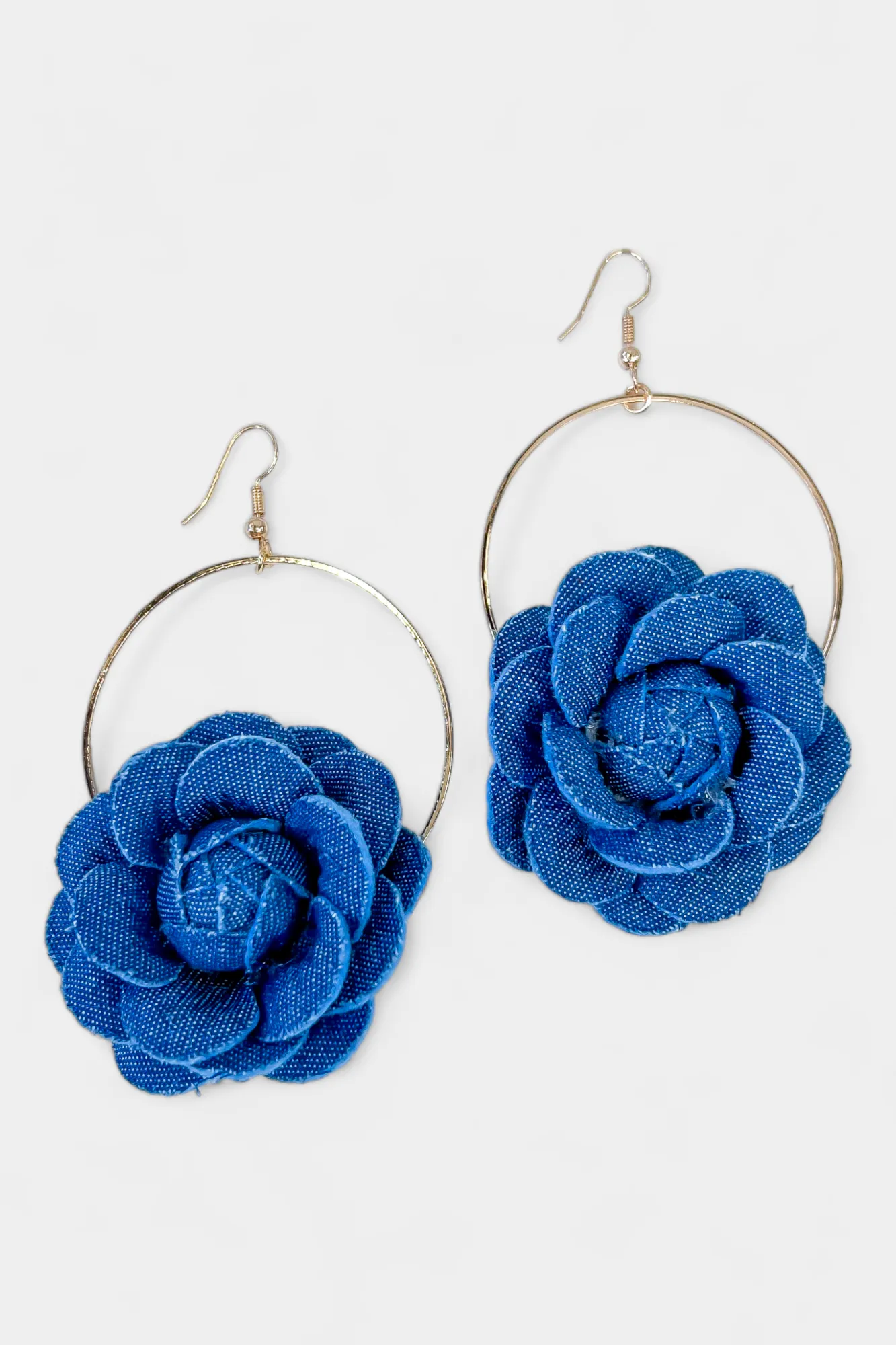 Denim Rose Wire Circle Dangle Earrings