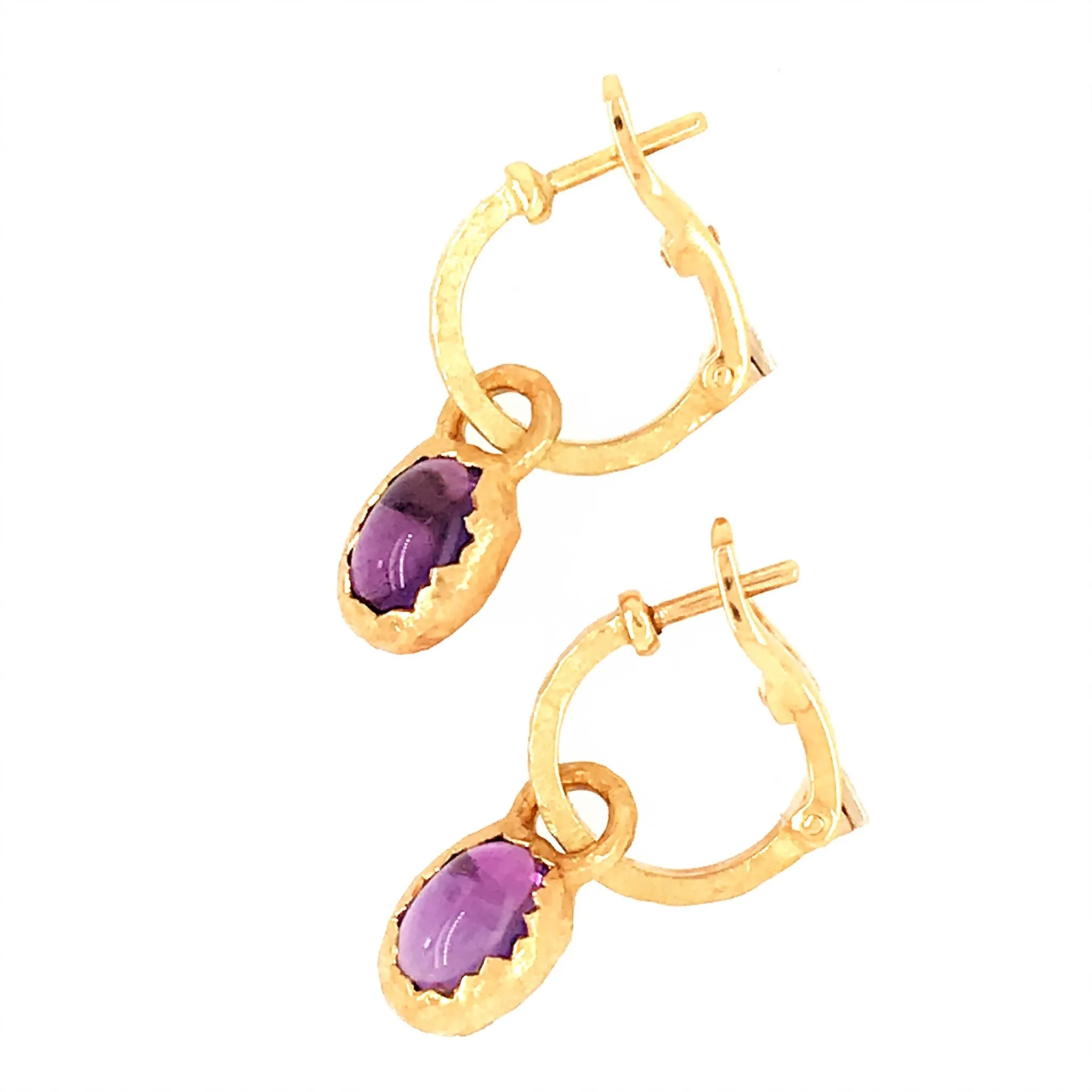 DIOR 18k Yellow Gold Vintage Cabochon Amethyst Hoops Earrings