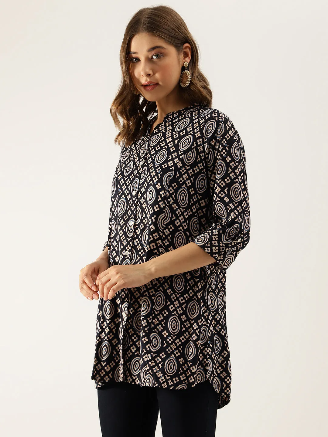 Divena Black Asymetric Printed  top