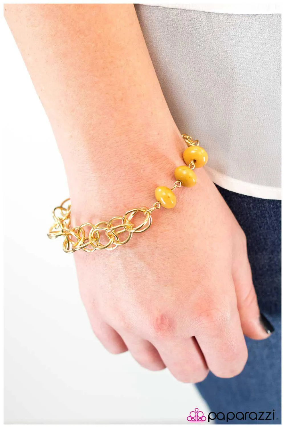 Divinely Divine Yellow and Gold Chain Bracelet - Paparazzi Accessories