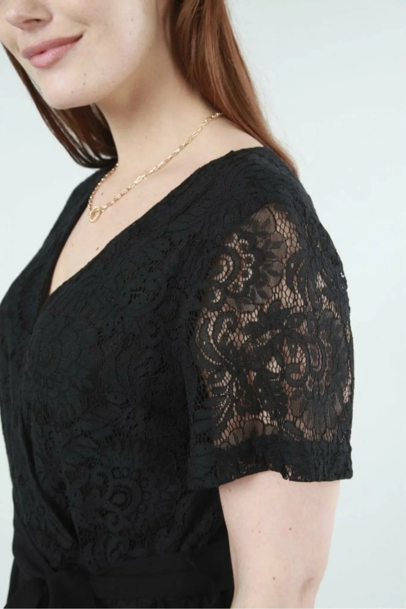 Double Second Black Lace Wrap Wide Leg Jumpsuit