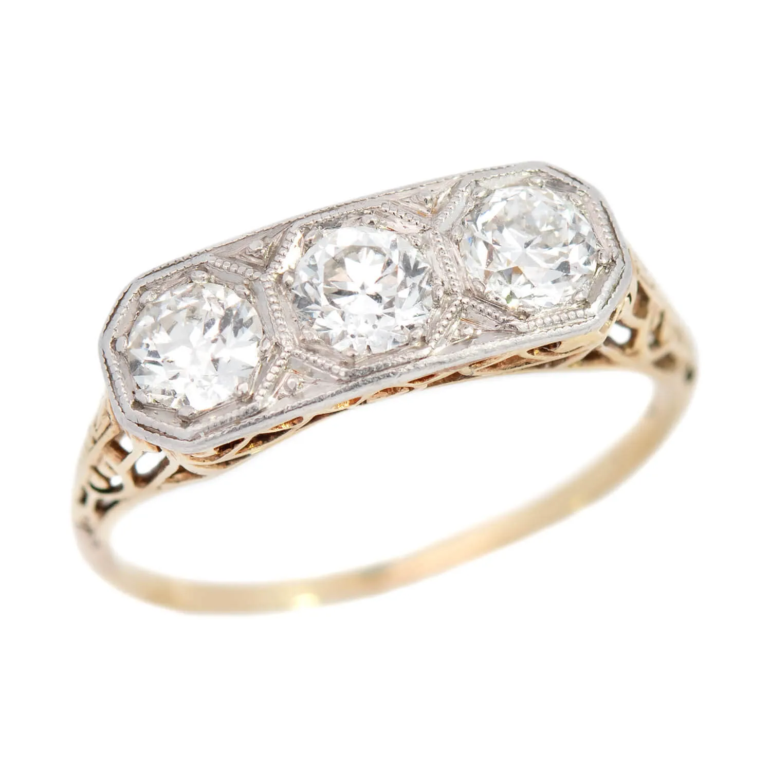 Edwardian 14k/Platinum 3-Stone Diamond Engagement Ring