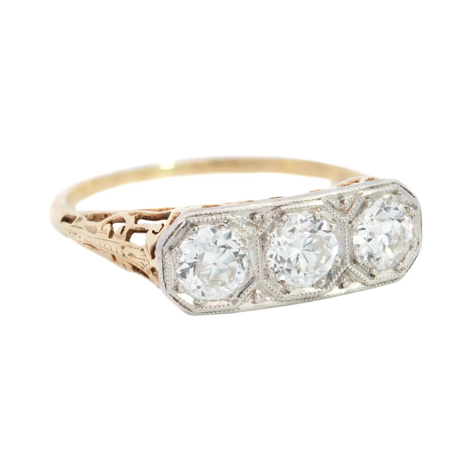 Edwardian 14k/Platinum 3-Stone Diamond Engagement Ring