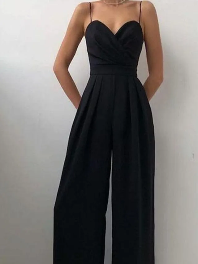 Elegant V-Neck Wide-Leg Jumpsuit for Women in Green/White/Black