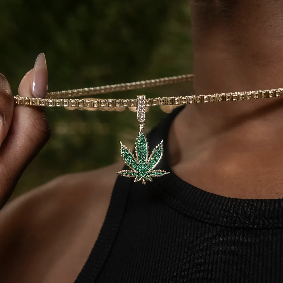 Emerald Weed Leaf Pendant