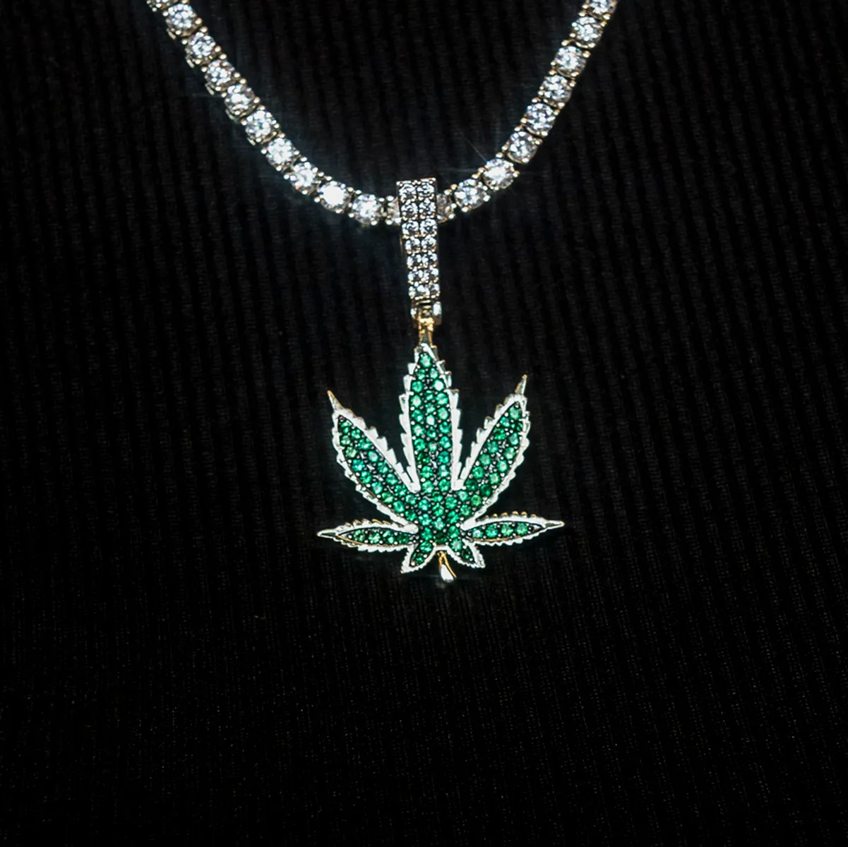 Emerald Weed Leaf Pendant