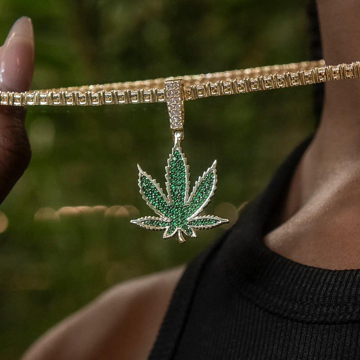 Emerald Weed Leaf Pendant