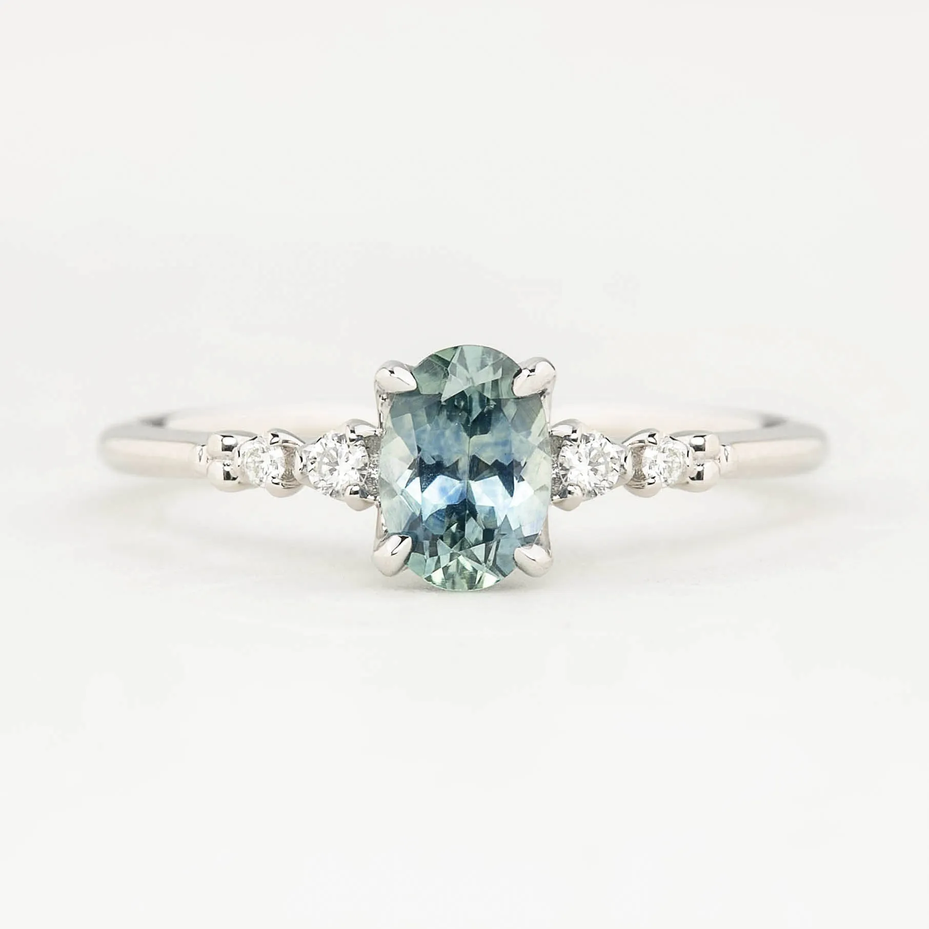 Estel Luxe Ring 0.90ct Light Blue Green Montana Sapphire, 14k White Gold