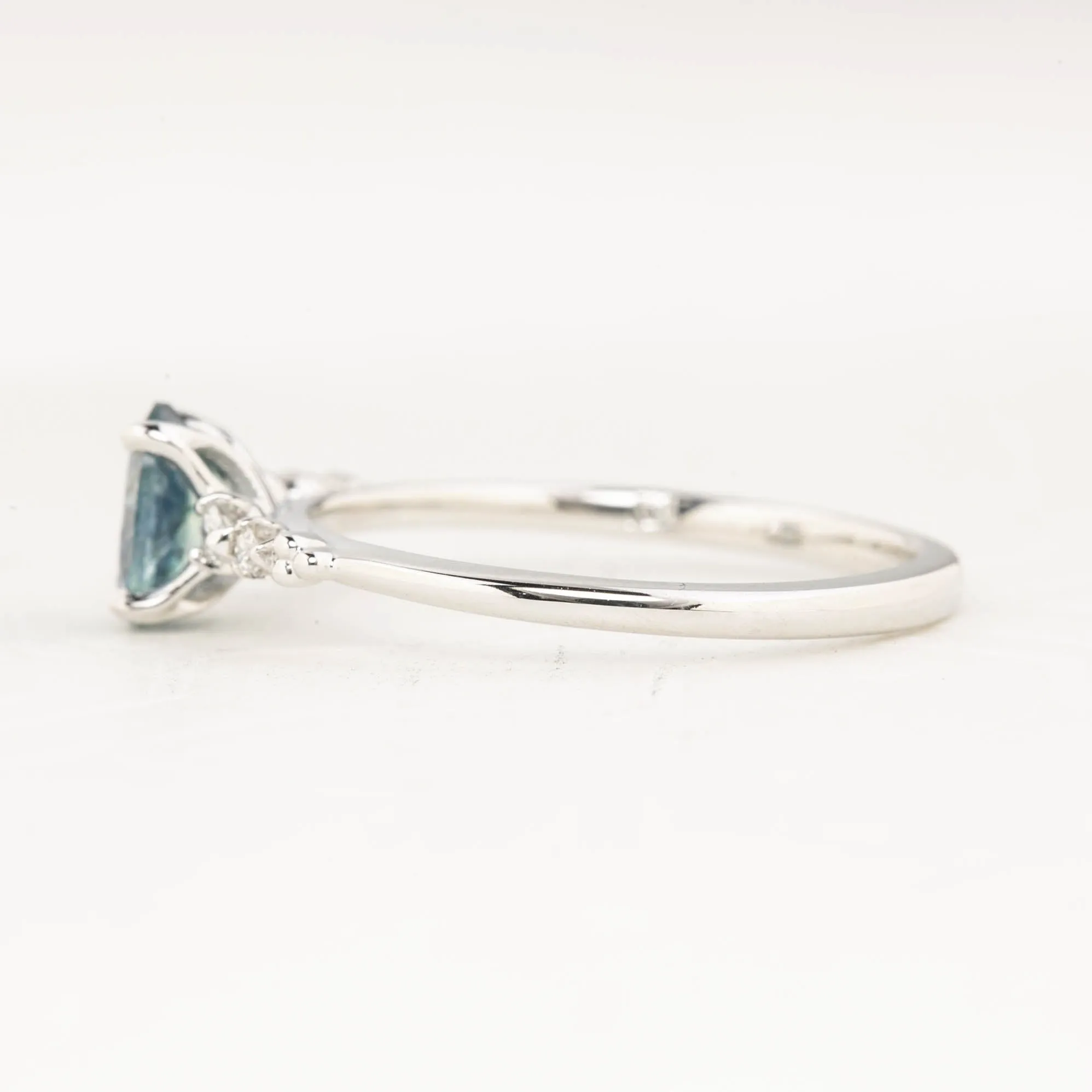 Estel Luxe Ring 0.90ct Light Blue Green Montana Sapphire, 14k White Gold