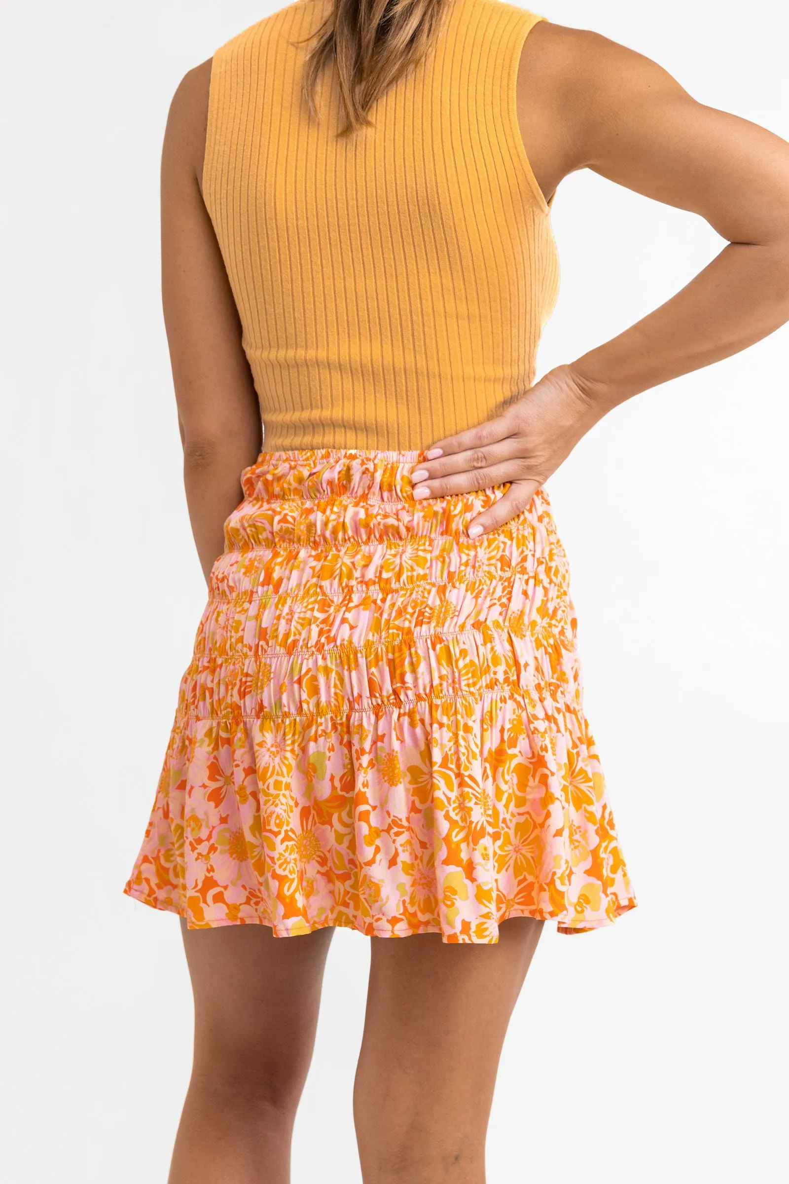 Evangeline Floral Mini Skirt / Mandarin