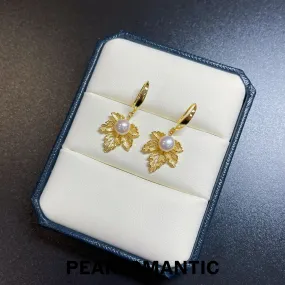 [Everyday Essentials] Freshwater Pearl 5-6mm Maple Leaf Design Earrings w/ S925