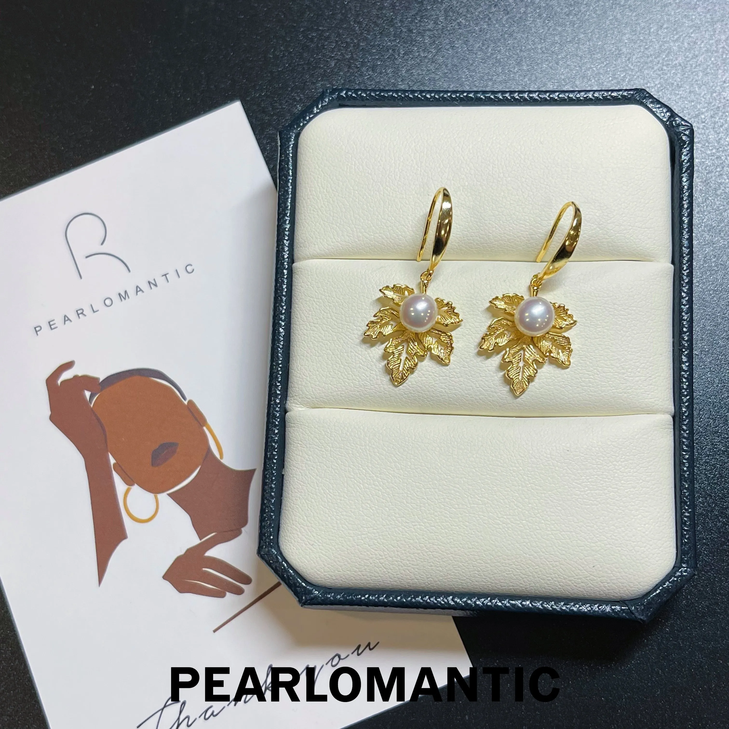 [Everyday Essentials] Freshwater Pearl 5-6mm Maple Leaf Design Earrings w/ S925