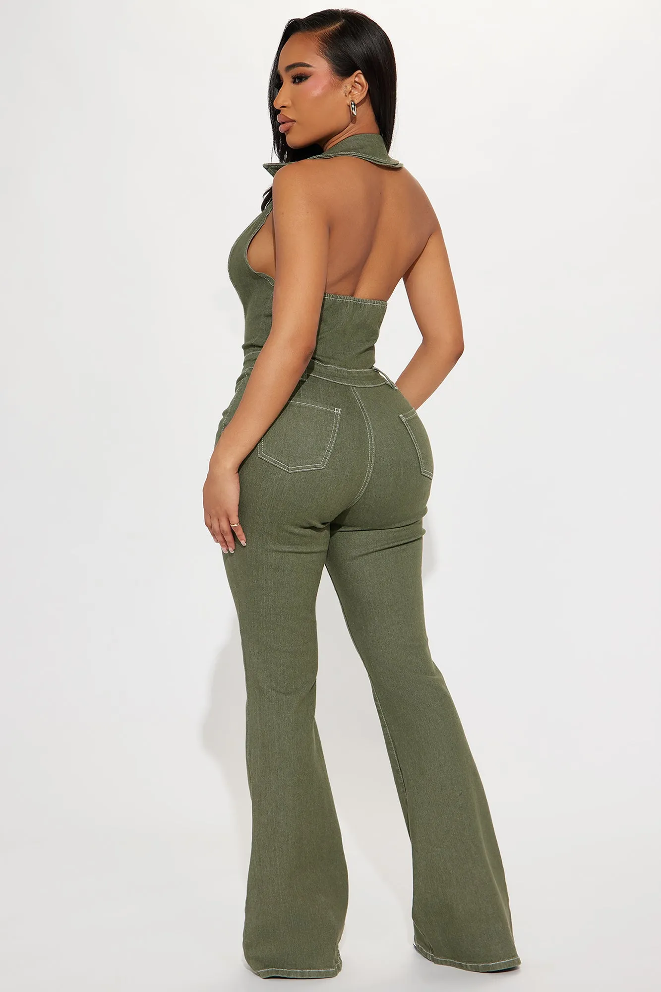 Fine Time Denim Jumpsuit - Olive