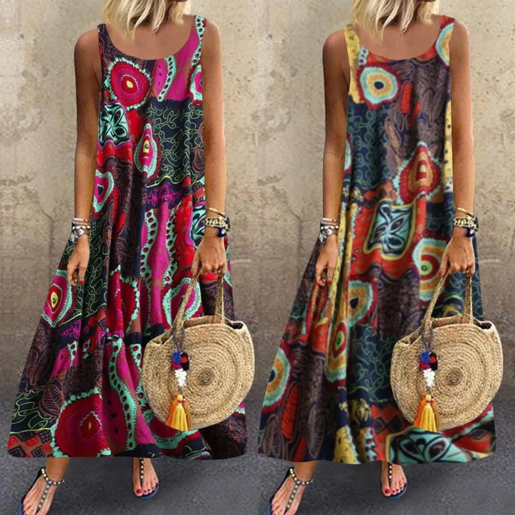 Floral Loose Bohemian Dress Sleeveless