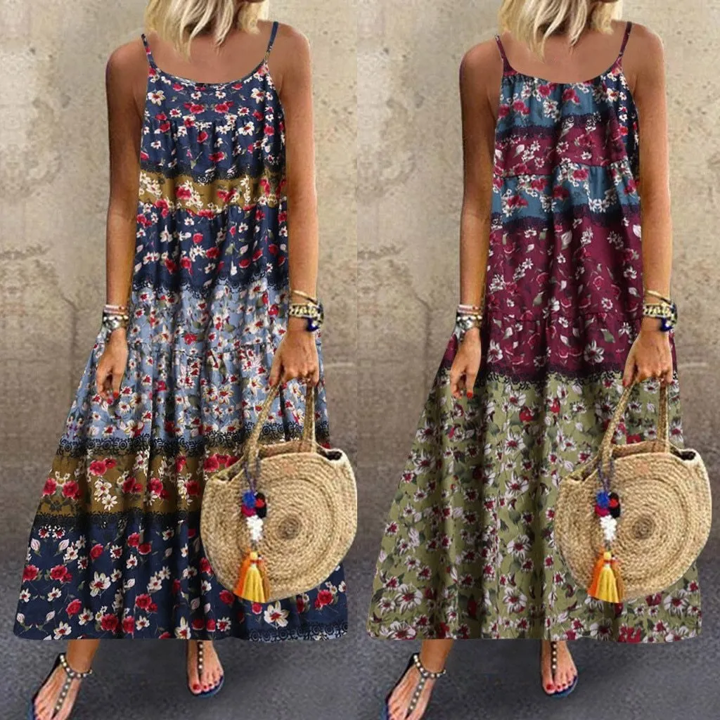 Floral Loose Bohemian Dress Sleeveless