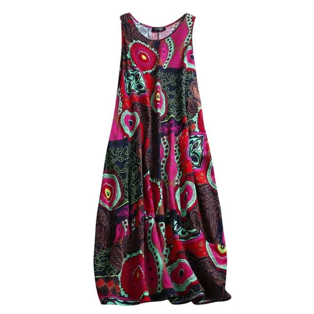 Floral Loose Bohemian Dress Sleeveless