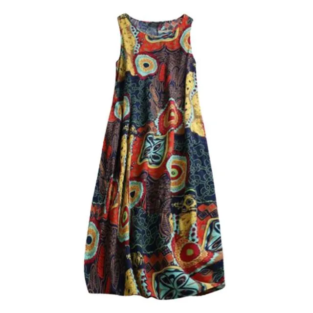 Floral Loose Bohemian Dress Sleeveless