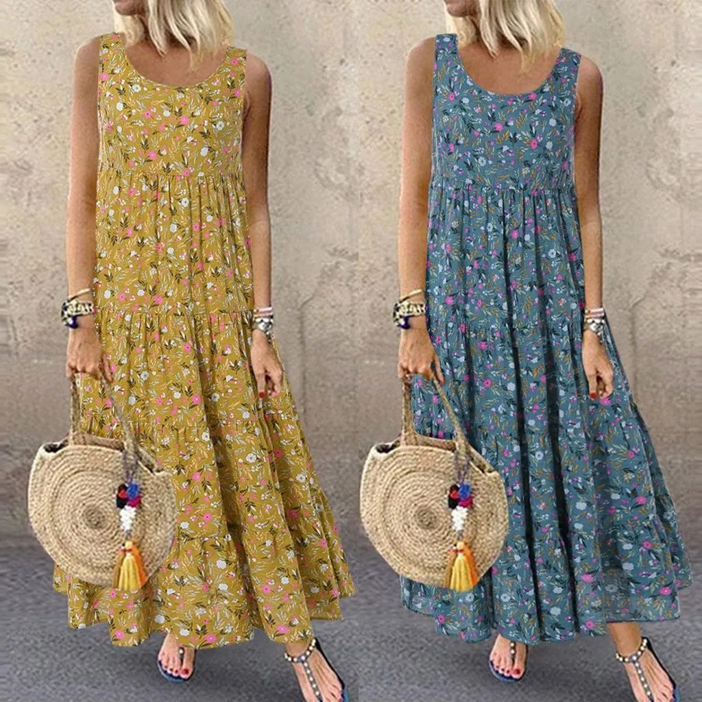 Floral Loose Bohemian Dress Sleeveless