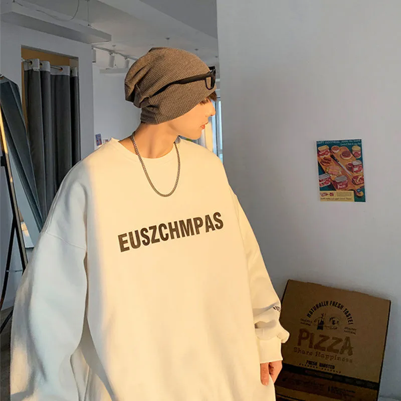 Foesce -100% Cotton High Quality Round Neck Men's Sweatshirt Harajuku Letter Print Hip Hop Autumn and Winter New Loose Couple Streetwear