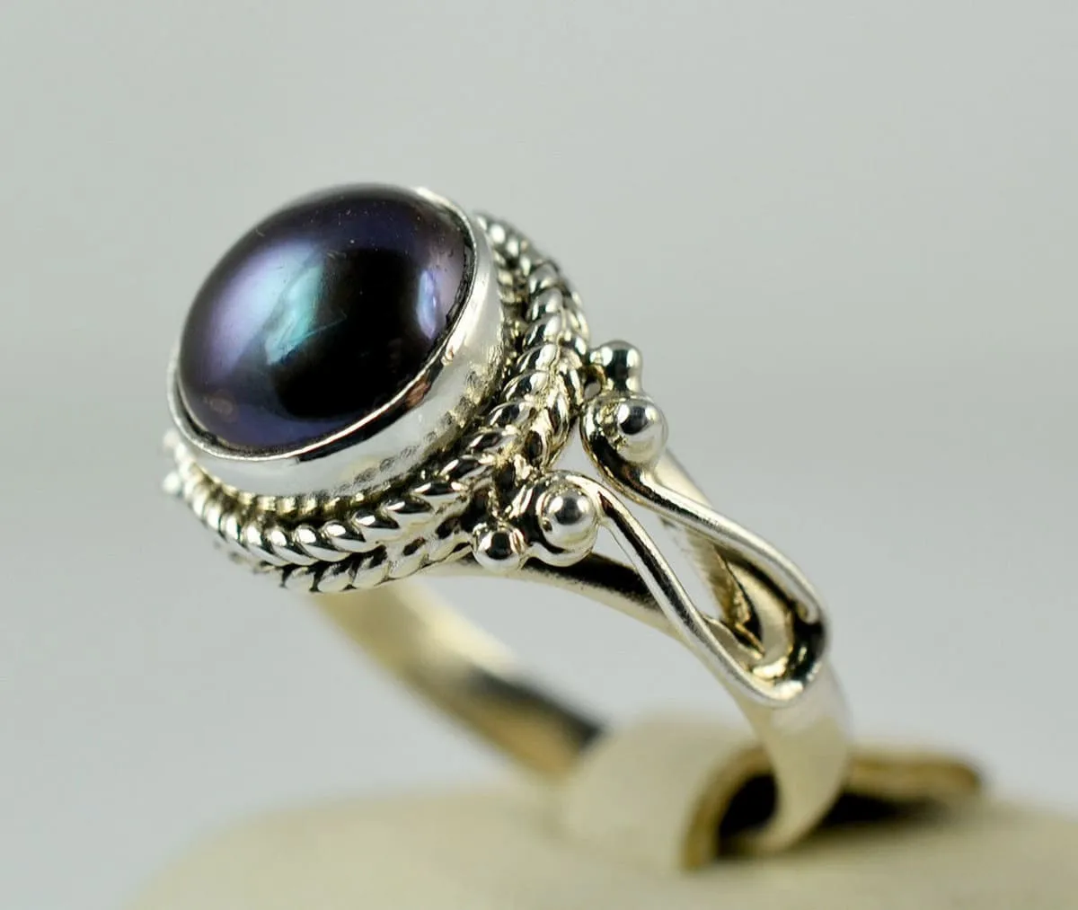 Fresh Water Black Pearl 925 Solid Sterling Silver Handmade Ring