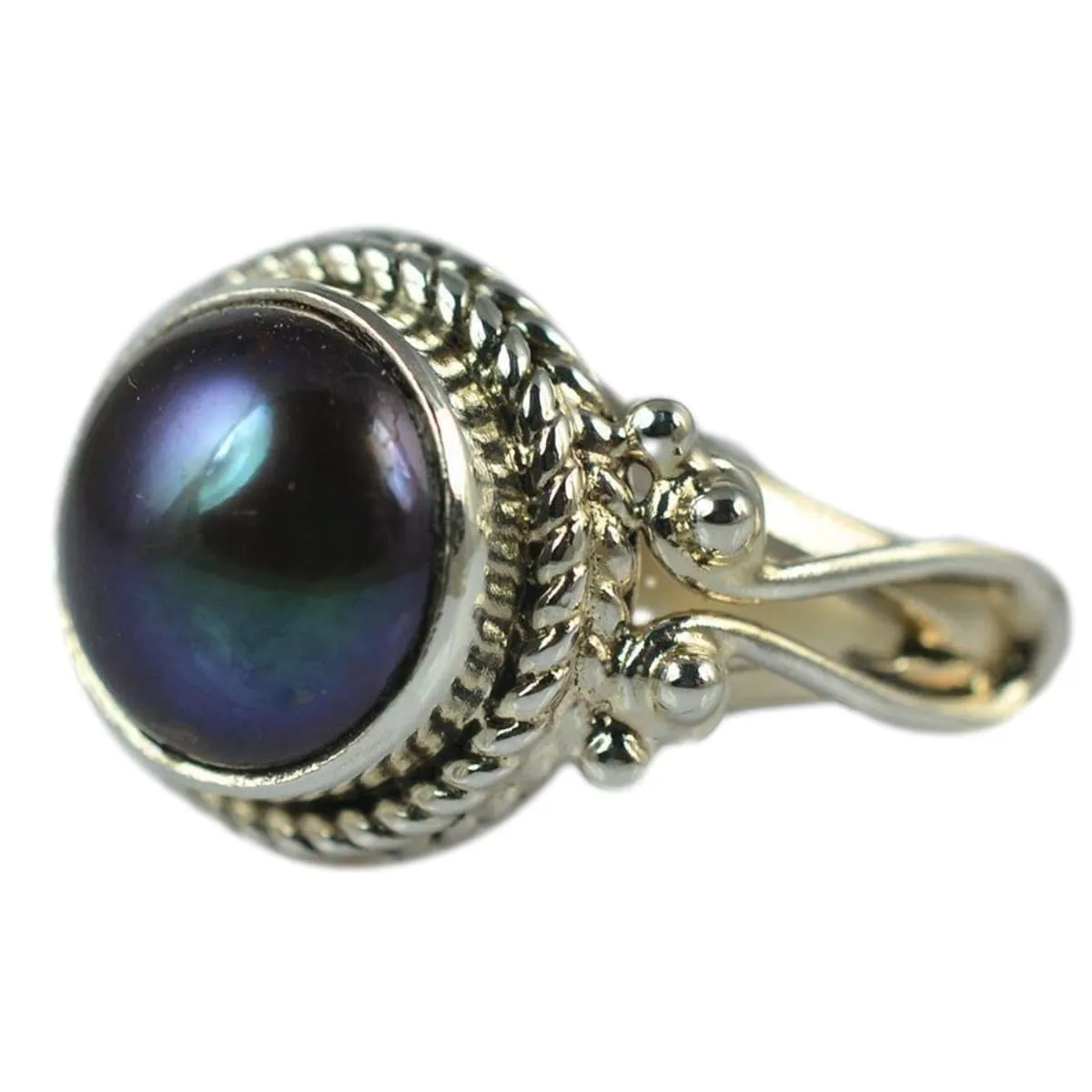 Fresh Water Black Pearl 925 Solid Sterling Silver Handmade Ring