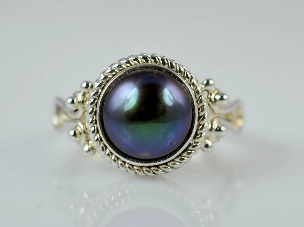 Fresh Water Black Pearl 925 Solid Sterling Silver Handmade Ring