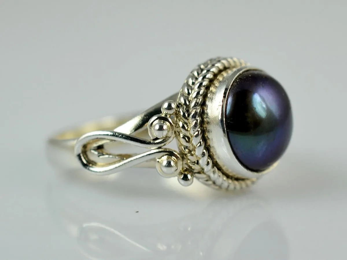 Fresh Water Black Pearl 925 Solid Sterling Silver Handmade Ring