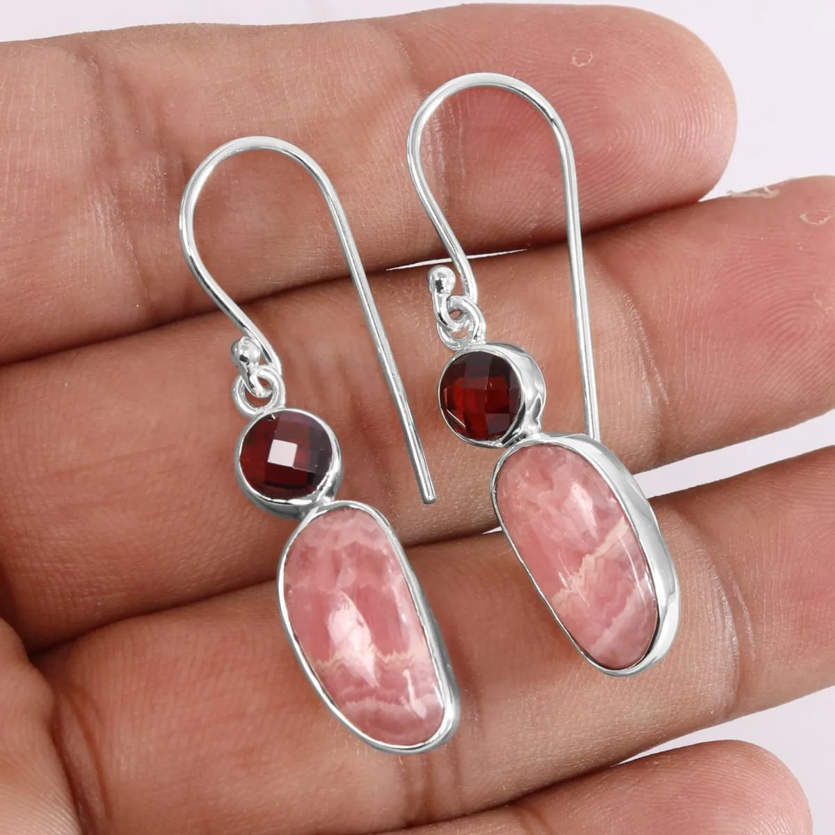 Genuine Rhodochrosite Garnet Gemstone 925 Sterling Silver Earring, Handmade Rhodochrosite Earring, Faceted Garnet Earring, Dangle Earring