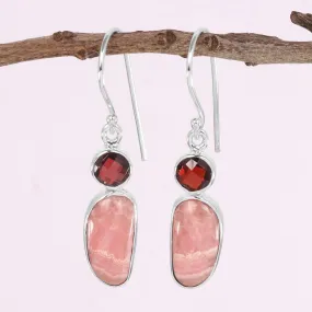 Genuine Rhodochrosite Garnet Gemstone 925 Sterling Silver Earring, Handmade Rhodochrosite Earring, Faceted Garnet Earring, Dangle Earring