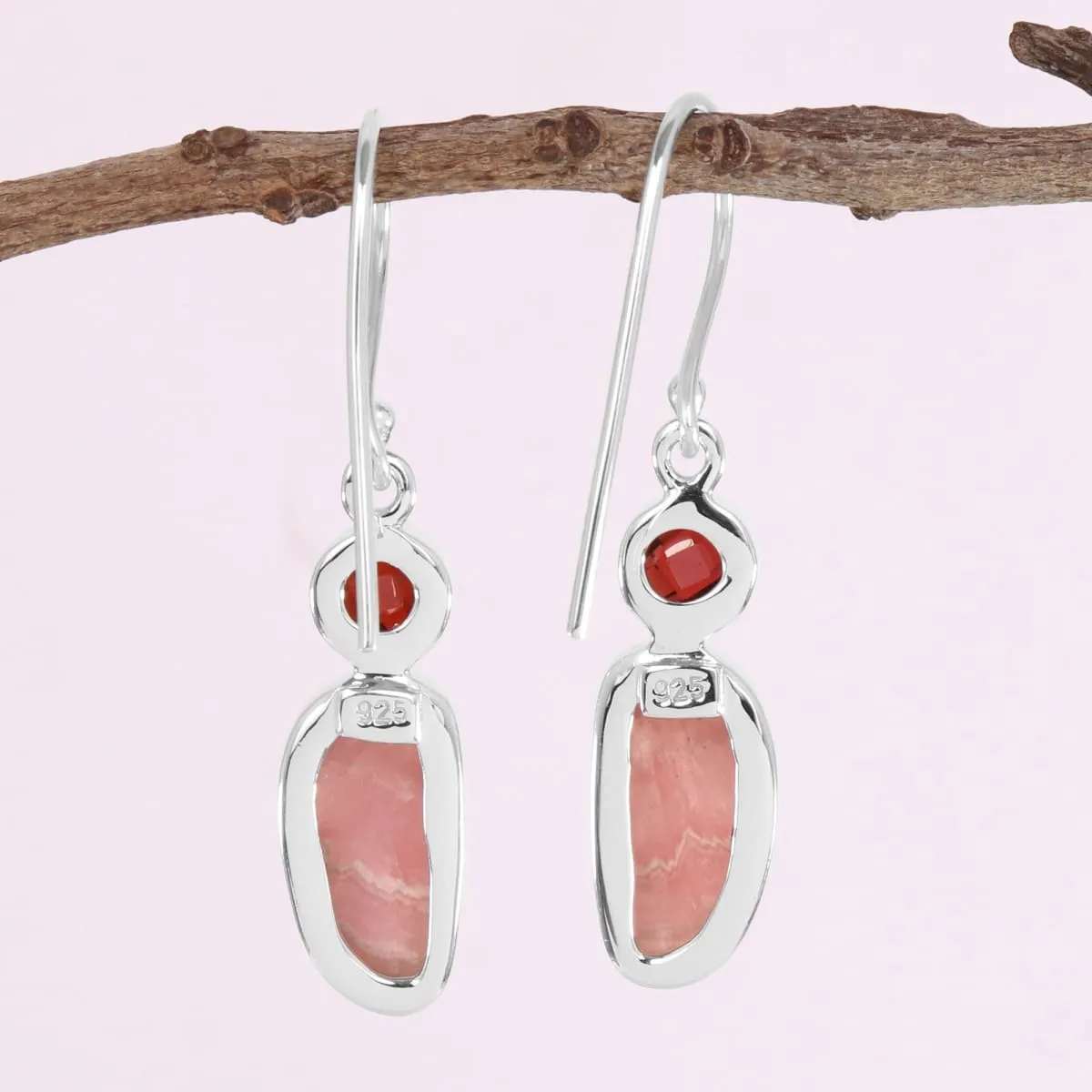 Genuine Rhodochrosite Garnet Gemstone 925 Sterling Silver Earring, Handmade Rhodochrosite Earring, Faceted Garnet Earring, Dangle Earring