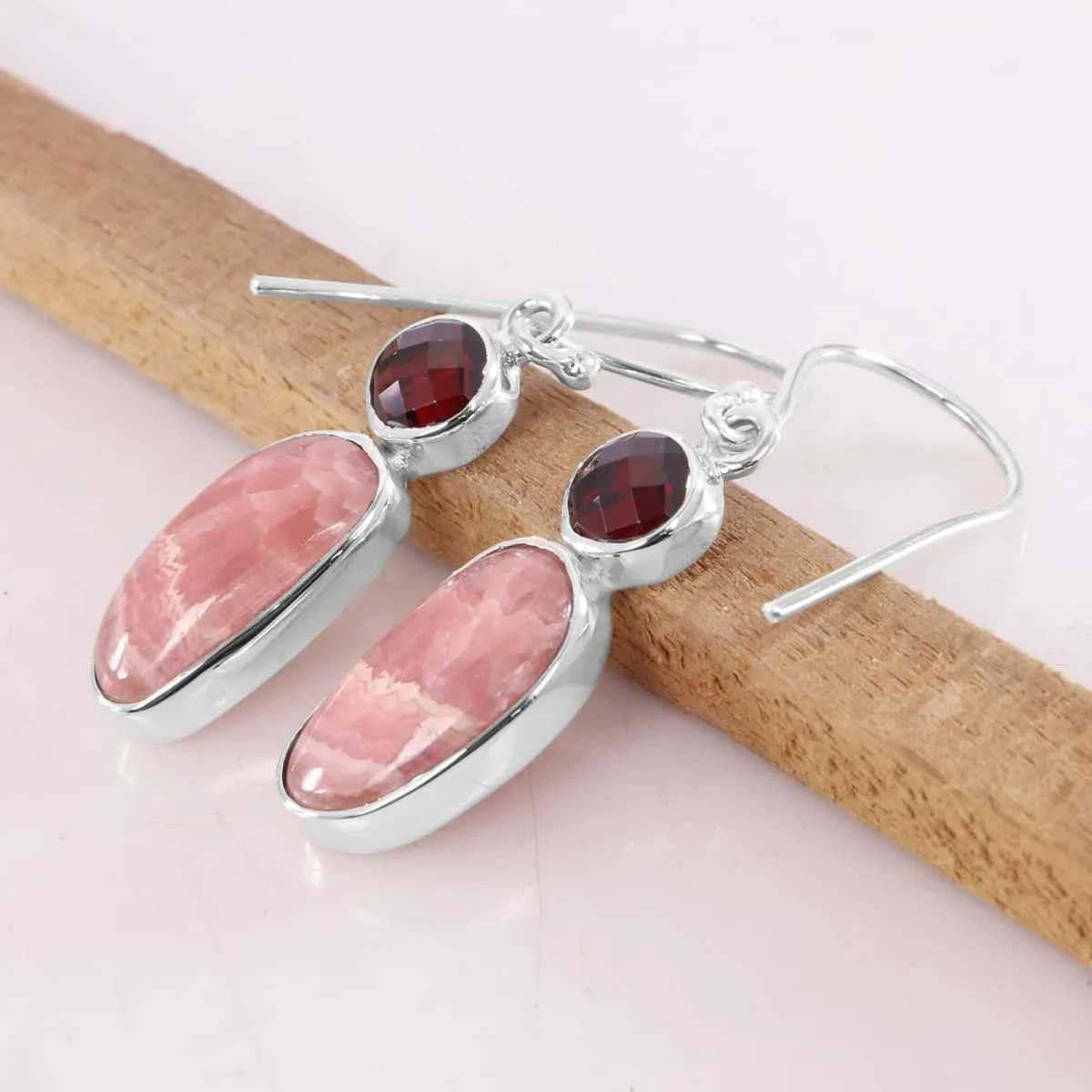 Genuine Rhodochrosite Garnet Gemstone 925 Sterling Silver Earring, Handmade Rhodochrosite Earring, Faceted Garnet Earring, Dangle Earring