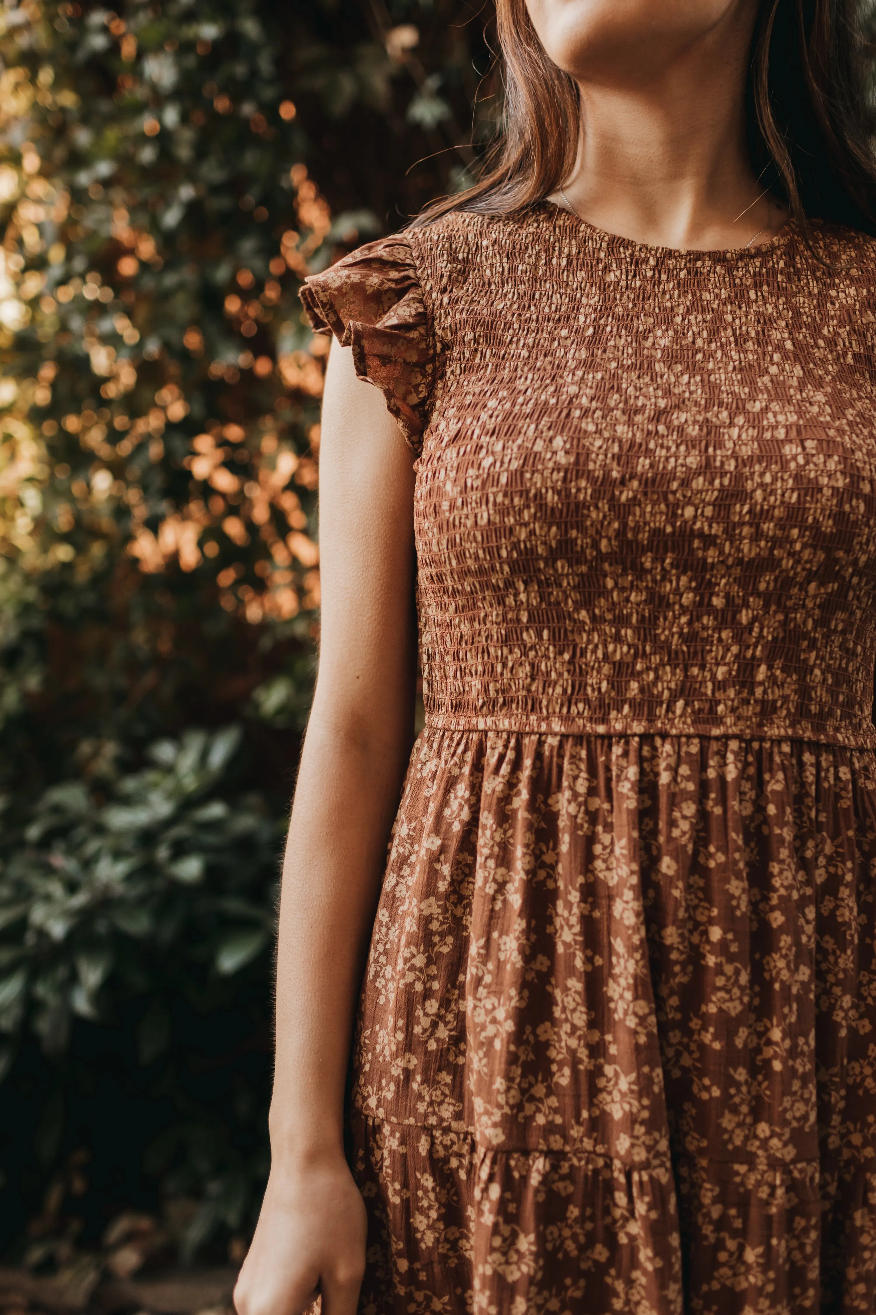 Ginger Floral Dress in Chocolate