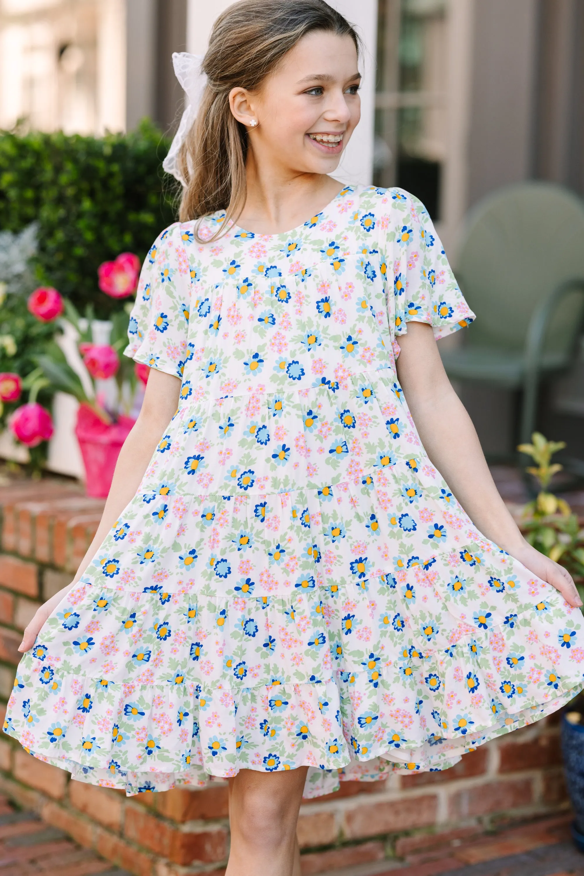 Girls: All The Joy Cream Floral Dress