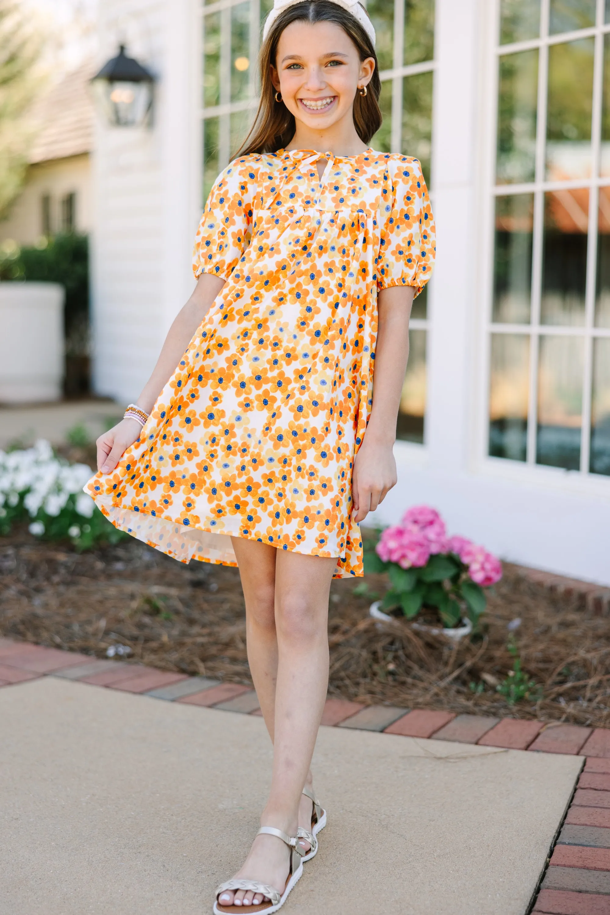 Girls: Full Of Sunshine Yellow Floral Dress