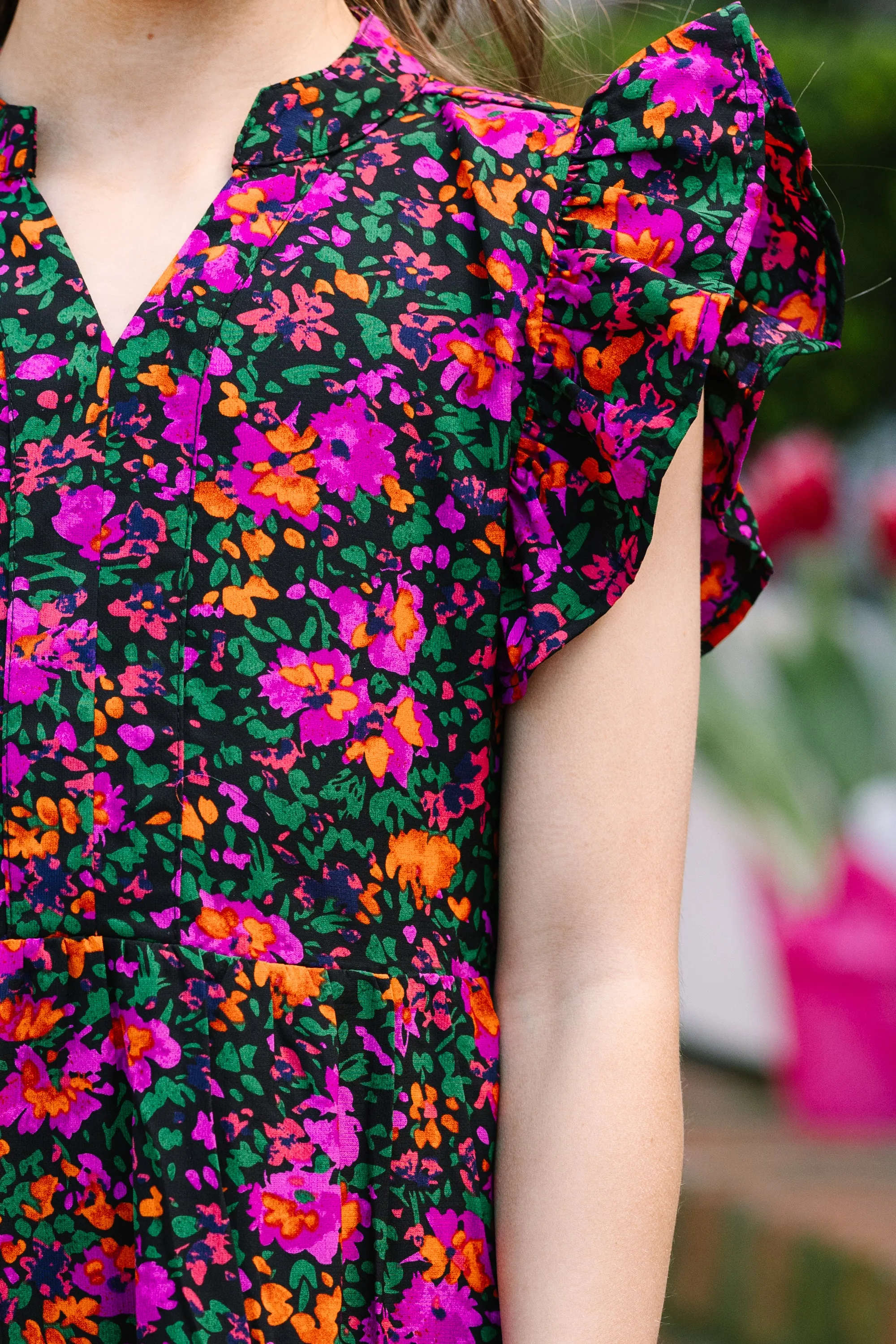 Girls: Make It Your Own Black Ditsy Floral Tiered Midi Dress